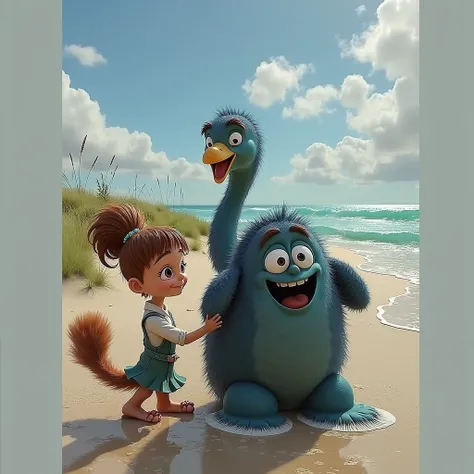 Make it pixar with the beach view at the back