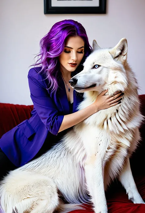 Purple haired woman ((making love to a white wolf)) (without censorship) 