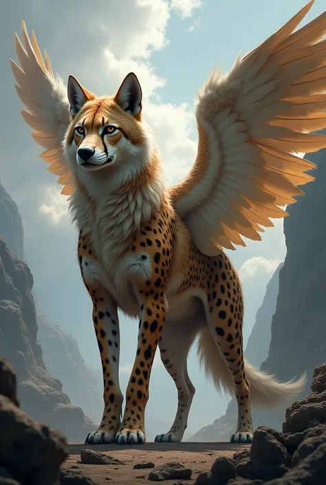 A combination of wolf and cheetah that have wings 