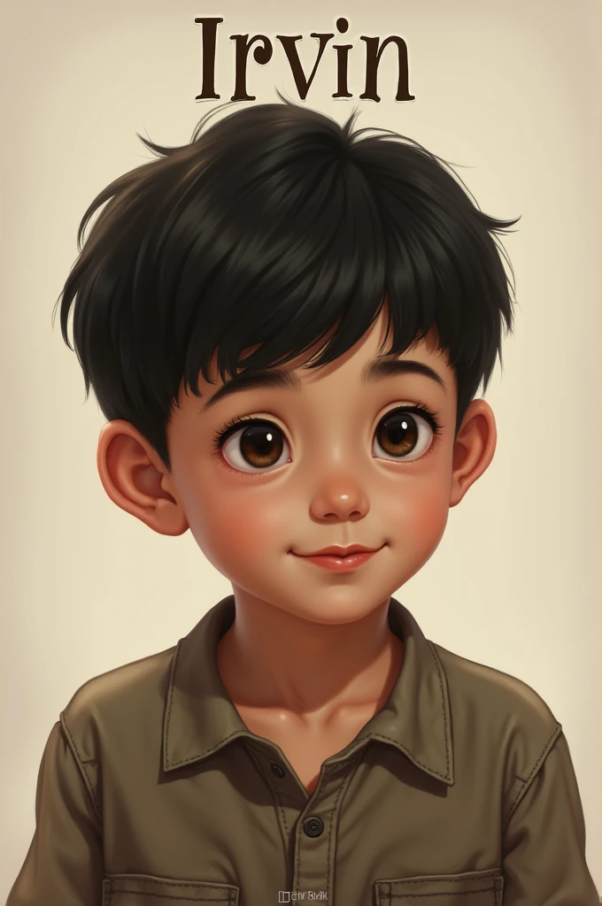 A boy with short black hair and a title that says "IRVIN" 