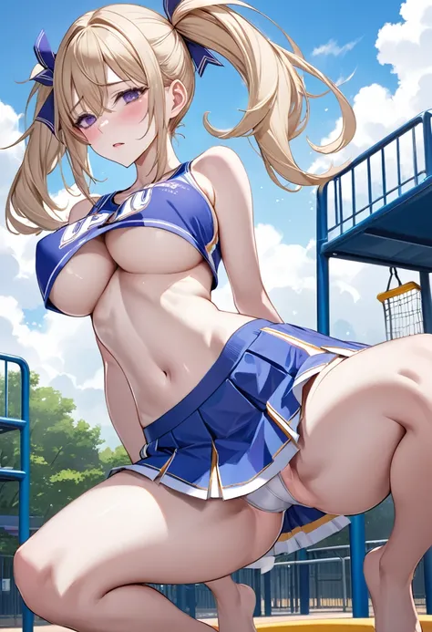 最high quality, 8k, High resolution, high quality, masterpiece, beautiful, (Anatomically correct:1.2), 10th Generation, A beautiful woman, Silky pale blonde, Twin tail hair, Light purple eyes, beautiful肌, Attractive person, student, Super soft boobs, Short ...