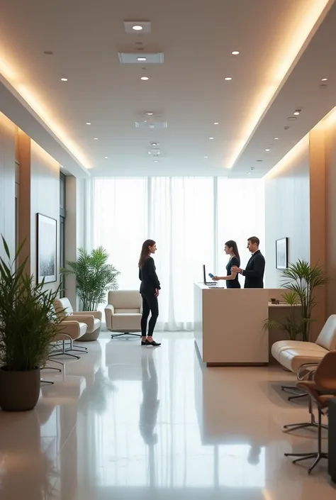 Modern plastic surgery clinic Reception room details Smiling receptionists