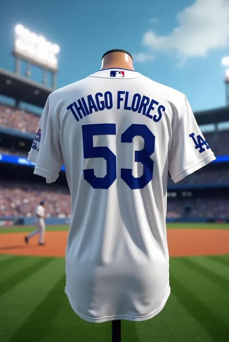 Dodgers Baseball number 53 that says Thiago Flores 