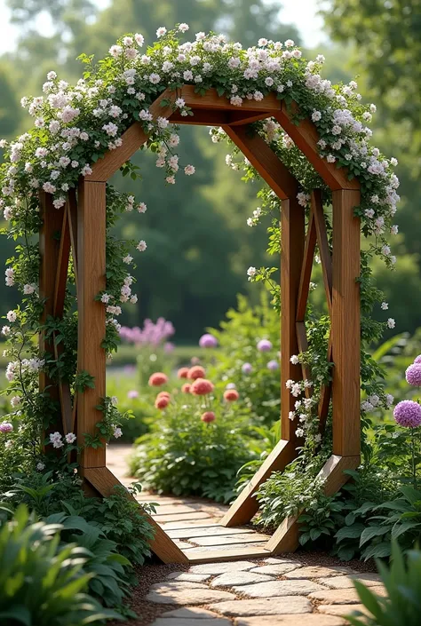 Octagonal pergola shaped climbing flower trellis 