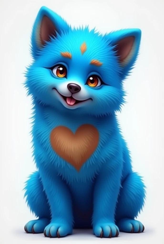 ((Blue dog with blue face, mouth and all over)), Blue dog with blue face, mouth and all over, brown heart pattern on chest, small white inverted triangle of hair on forehead, brown under chin, brown hands and feet, brown eyebrows,