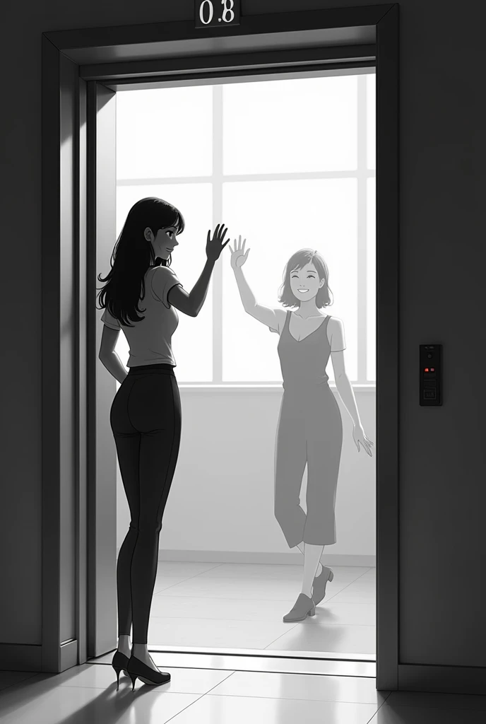 Character Gestures 3: Entering the elevator, turns around to smile at the camera, making a gesture of "Bye" with the hand. Press the button to close the doors with determination.
Camera Movement: The camera plays with the space of the elevator, focusing on...