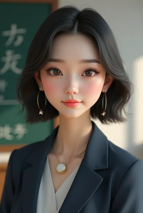 generates a real front image of an adult Korean woman with a teacher style