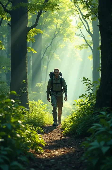 A man walking through the forest 