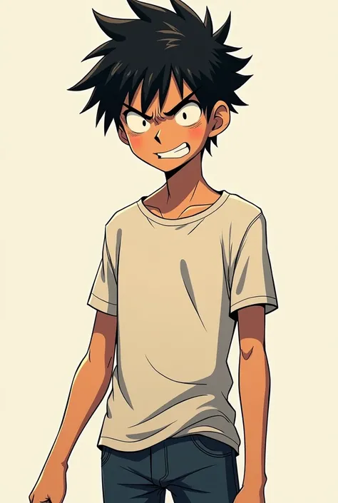 A Manga character simple angry man with a smile full body slim boy age will be 25 to 30