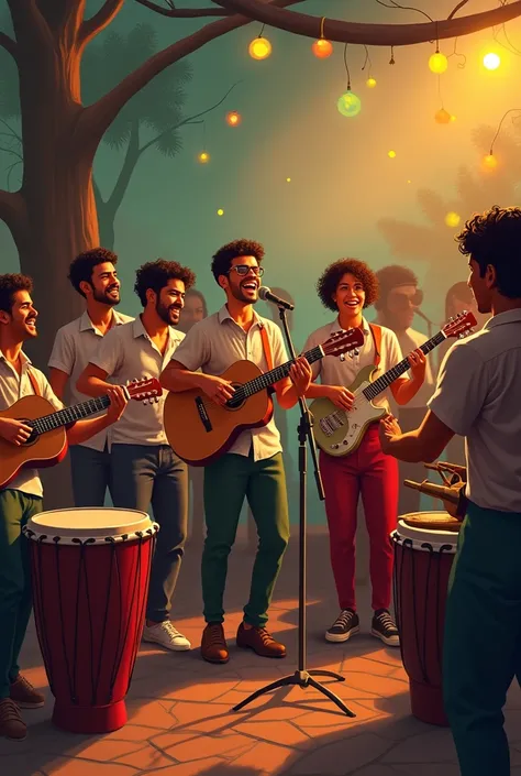 In the background, a small group plays pagode, transmitting the joyful energy of “Deixa Acontecer” by Grupo Revelação.