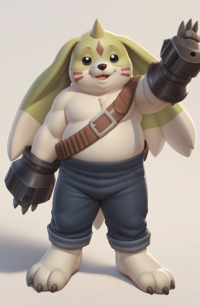 gargomon, plump, chubby male,  (posing:1.3), (soft shading), 4k, hi res, five fingers, detailed hands, ((detailed face, (black e...