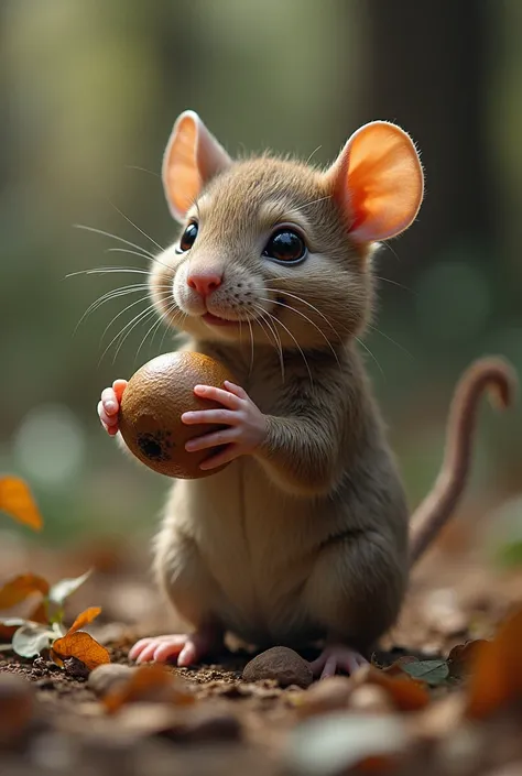 Humanoid rat playing nuts with the cubs