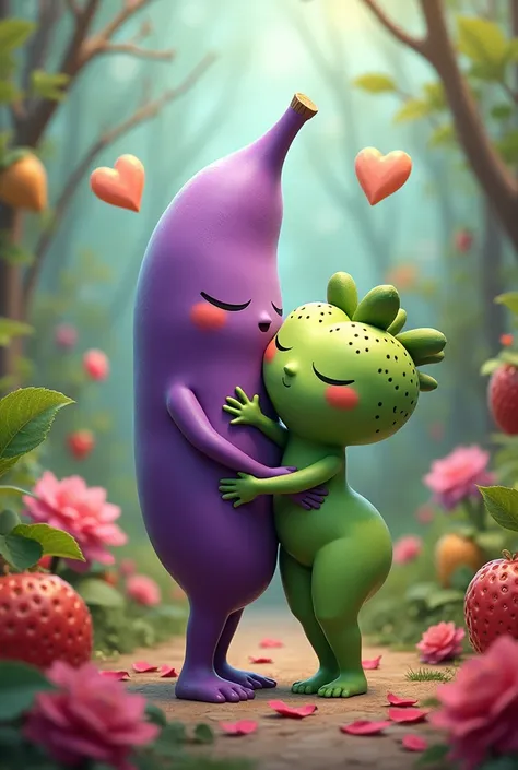 A living purple banana started dating a living green strawberry