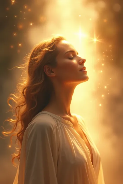 An image of the Holy Spirit with light reflected through a woman
