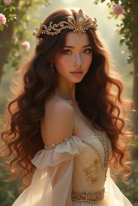 Princess, brown curly hair, long hair, brown eyes, white skin