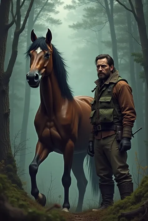 A frightened horse next to a hunter