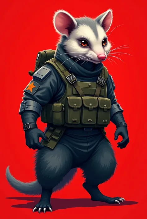 generates a military possum with a red background 