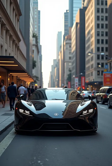 An Abhishek brand luxury car is parked on the road.