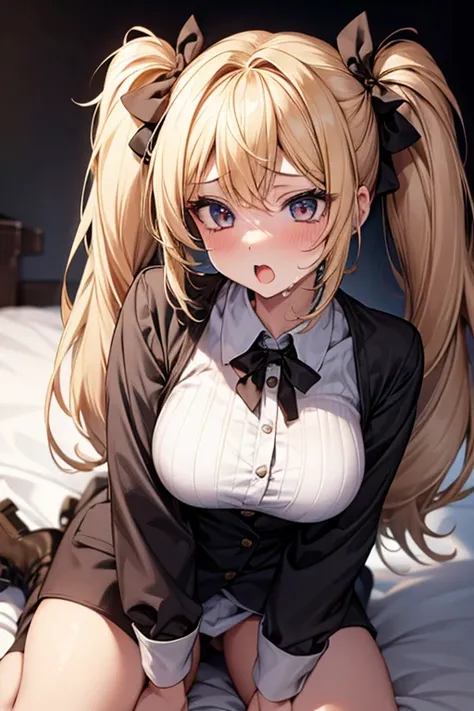 One girl, High resolution, Blonde, Twin tails, orgasm face sexual climax