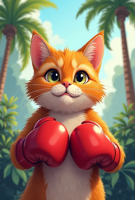  image dessin pour une ado carte danniversaire avec un chaton maine coon qui à des gans de boxe  en tailande