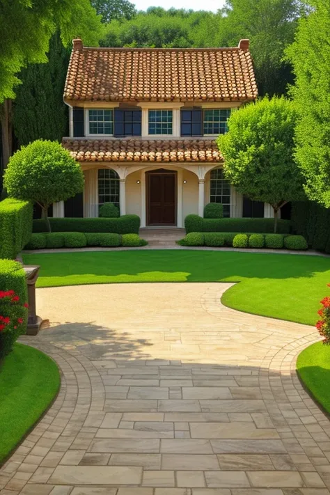 Best quality, masterpiece, detailed landscape of the house and yard