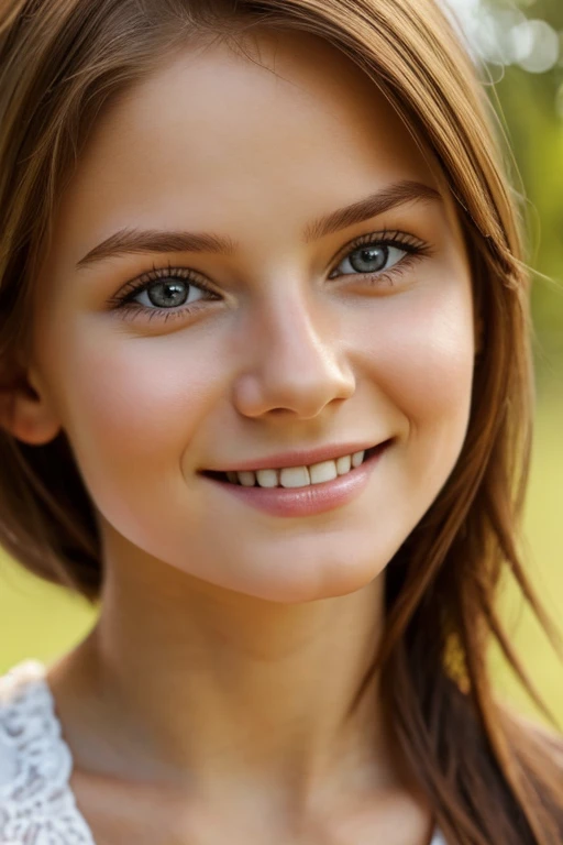 ((Best Quality)), ((masterpiece)), (detailed), Lithuanian,Girl,smile,Brown Hair,Close-up shot,Looking at the camera,