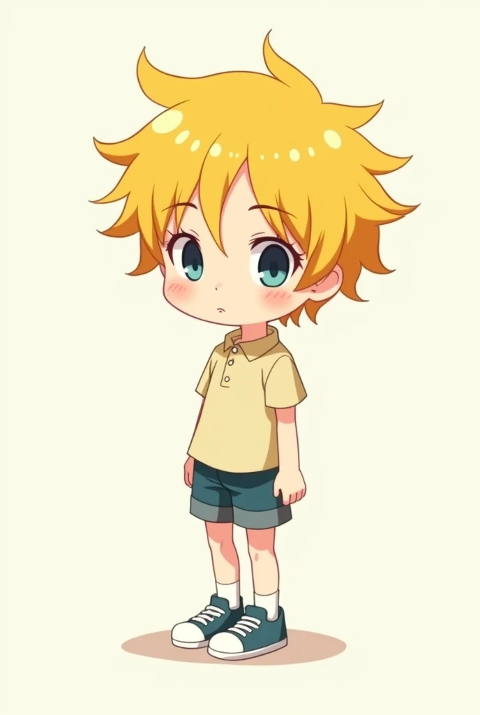 Anime cartoon of a young boy with yellow hair