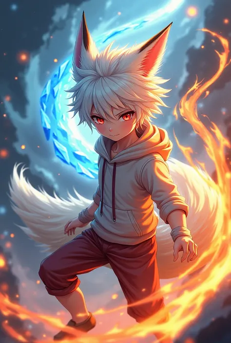 Anime Fox boy fire and ice