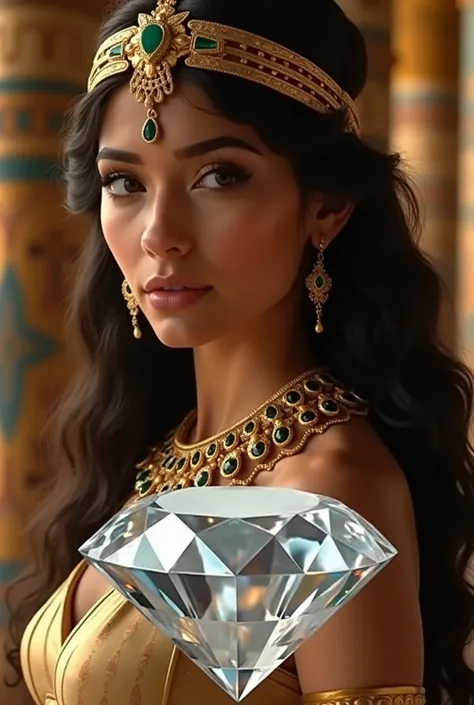 Create a wallpaper for your mobile lock screen, using the diamond archetype+ cleopatra. Something beautiful , que apareça tanto a cleopatra quanto o diamante 