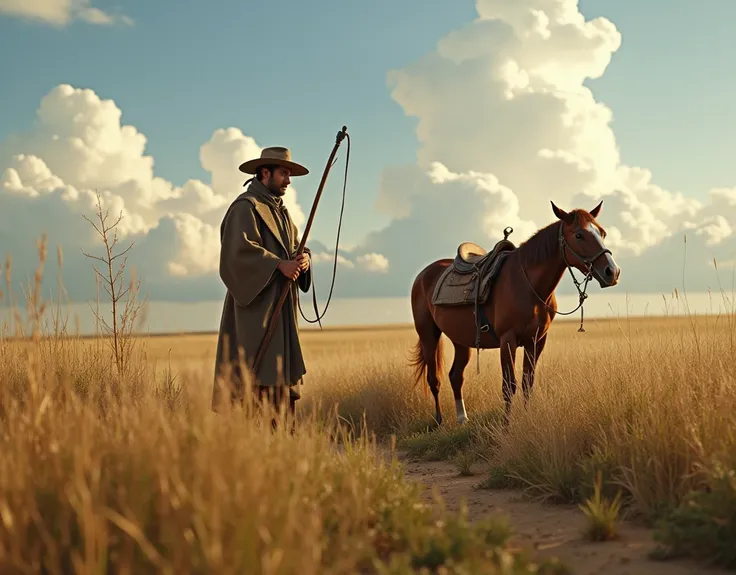 Peasant man working on his land for the government 


