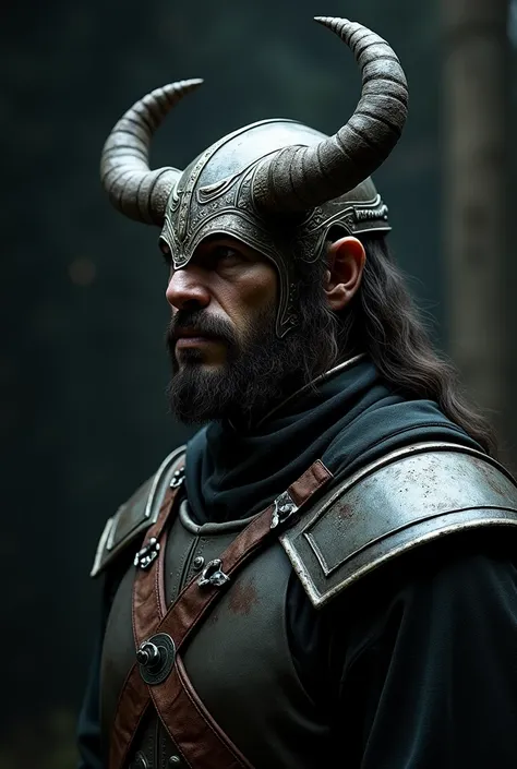 dovahkiin from skyrim with horned helmet down looking at camera profile picture