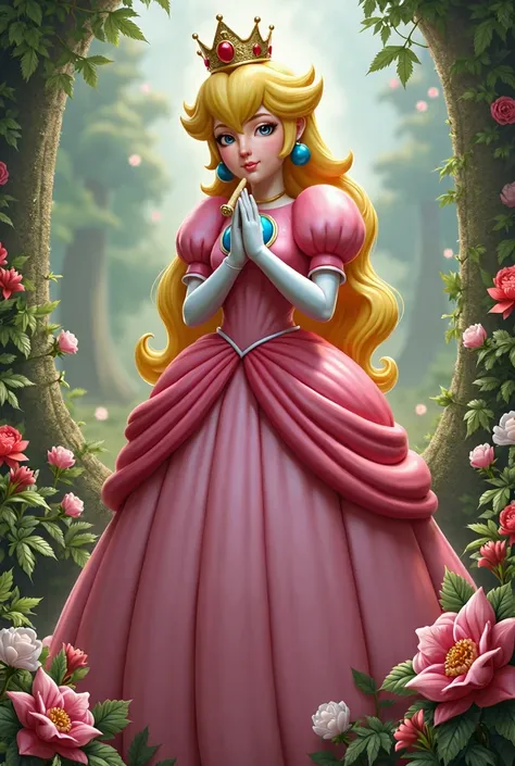 Princess peach rolling a joint while posing like Saint Mary 