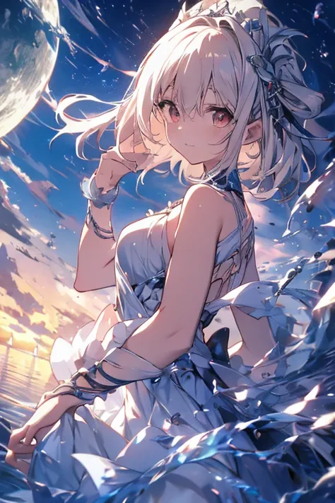 anime girl walking near a cliff, beautiful fantasy anime, high detailed official art, silver-haired god, shadowverse style, anim...