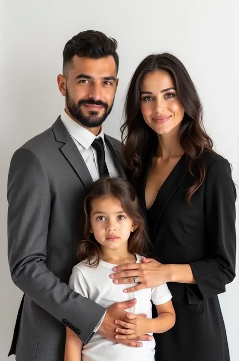 (photorealism) Couple from albania photoshoot, with White Backgrounds, With Two Childs, Ultra HD, Detailed Skin, Detailed Face, Best Quality, Not Full Body