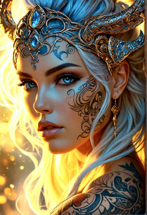 beautiful digital artwork, beautiful digital art, detailed beautiful face, 8k high quality detailed art, very beautiful digital art, digital art, highly detailed, beautiful detailed body, Create a hyper detailed photograph of a perfectly simetrical tattooe...