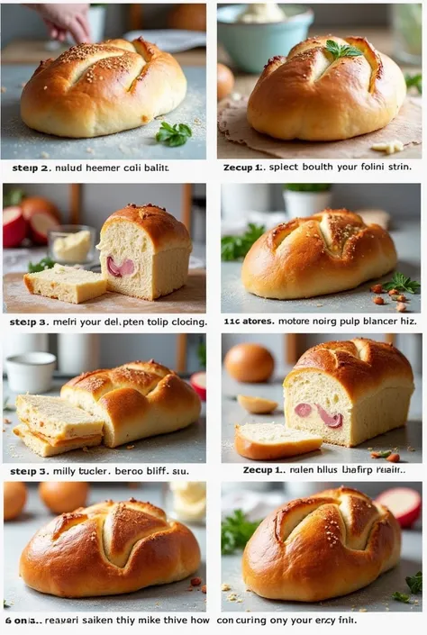 A step-by-step guide to making a ham bread with 8 images and its ingredients