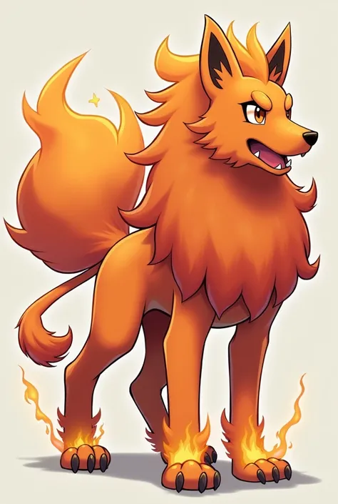 Create a normal fire-type starter Pokémon based on a dog with its entire evolutionary line 