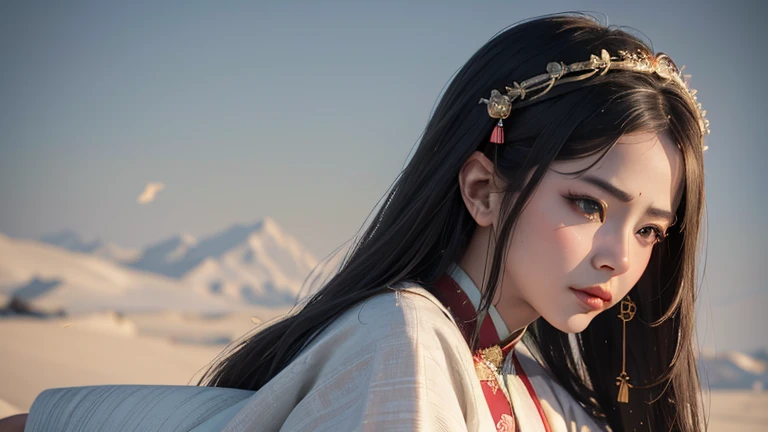 (8k, Best Quality, masterpiece:1.2), (Realistic:1.4), RAW Photos, Best Quality, Ultra-high resolution, Best Shadow, (whole body:1), Heroines in History, Cleavage, (Ancient China), ((((Hanfu)))),Large and amazing environment, Horror, dark Horror, Highly det...