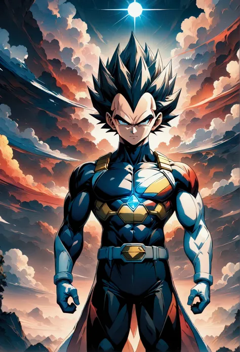 vegeta ultra ego, exuding ki and rage, intricate details, wide range of colors, artwork, rendering, (masterpiece:1.3), (highest ...