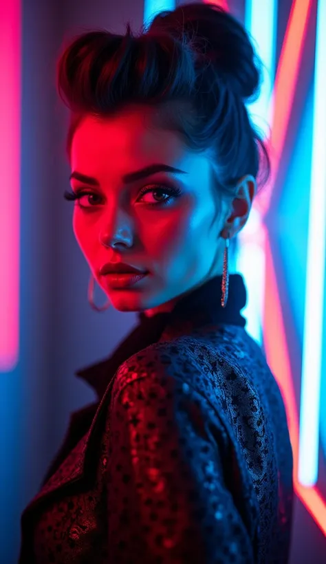 fashion portrait color photography, Women, neon lights 