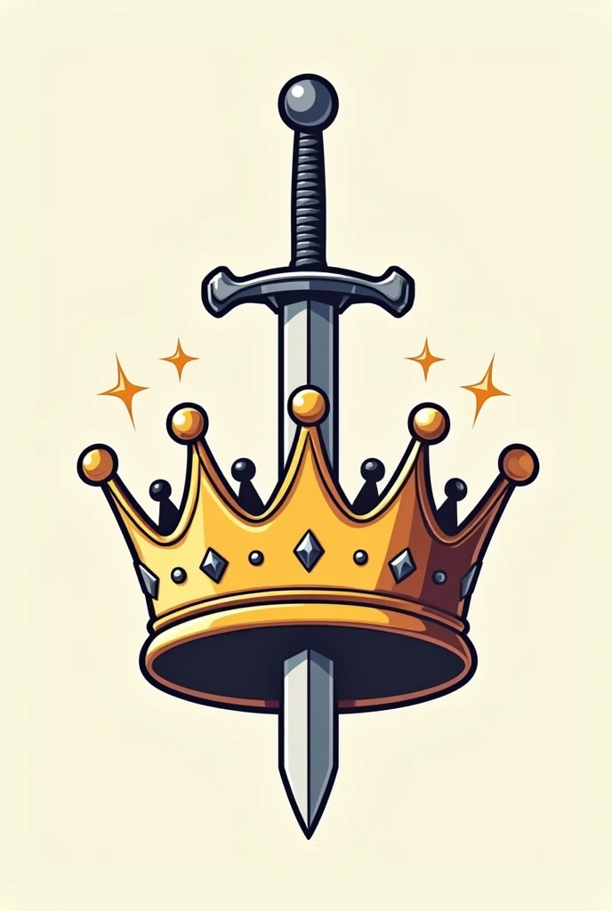 Create a logo of a crown being impaled by a sword in cartoon format