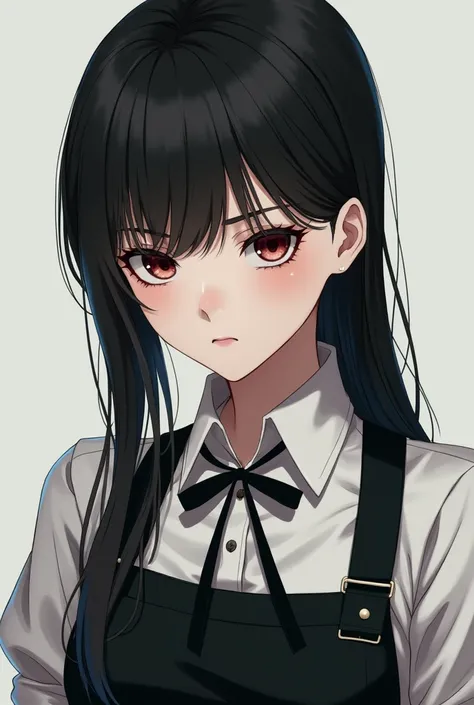 ((masterpiece, best quality)), (1girl), (solo), (female focus), yoru (chainsaw man),(very detailed face, real image, realistic white skin, realistic body, intricate details), upper body, focus on face, black hair tied, long hair, intimidating look, black p...