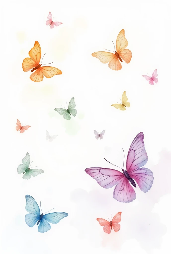 butterflies painted in watercolors, white background in PNG