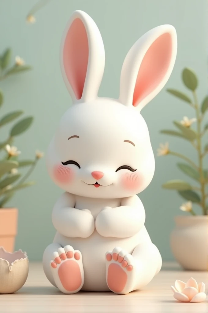 The image depicts a white humanoid bunny with the characteristics of a 7 to  child. The bunny is sitting with its feet in full view, with a focus on the softness and smoothness of the body, especially the soles of the feet, which should appear silky and fr...