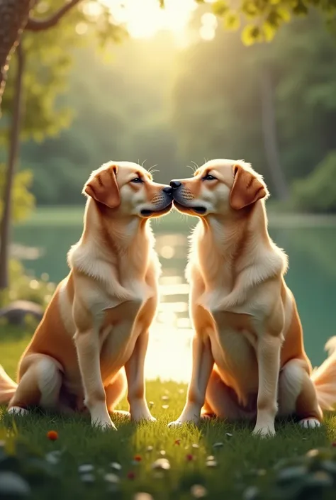 2 dogs kissing 
