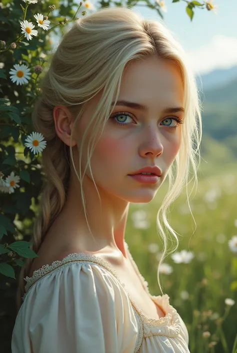 Blonde girl with blue eyes of Slavic appearance