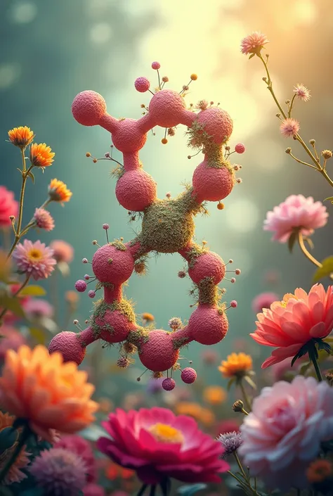 Serotonin molecule with flowers 