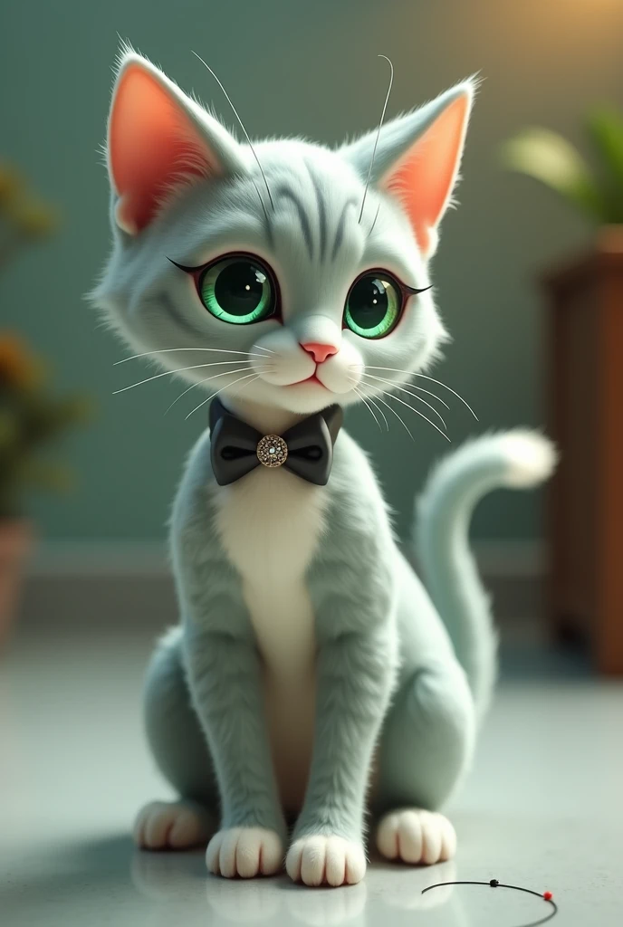 Name: Mittens the Cat

Appearance:

Species: Cat

Color Scheme: Soft gray fur with white accents on the paws, belly, and tip of the tail. His eyes are a bright green with a gentle glow.

Features: Mittens has a sleek, elegant design with a bow tie around h...