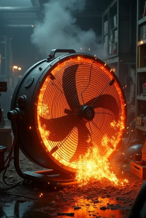 fan running catching fire from the heat