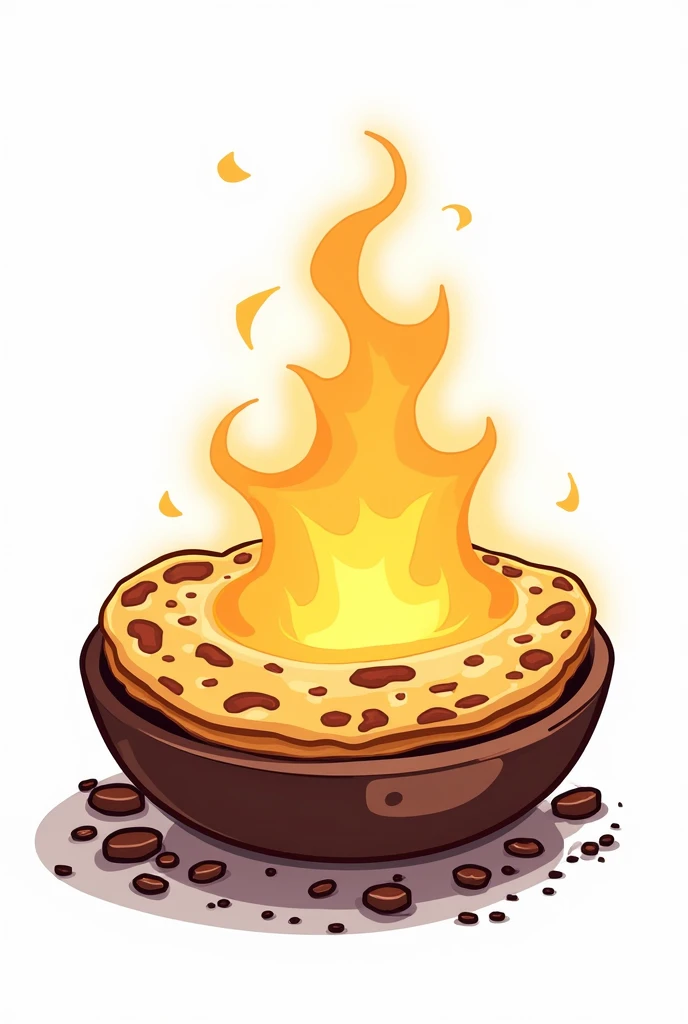 Create a cartoon of a traditional Chilean food "The ember tortilla" and with white background